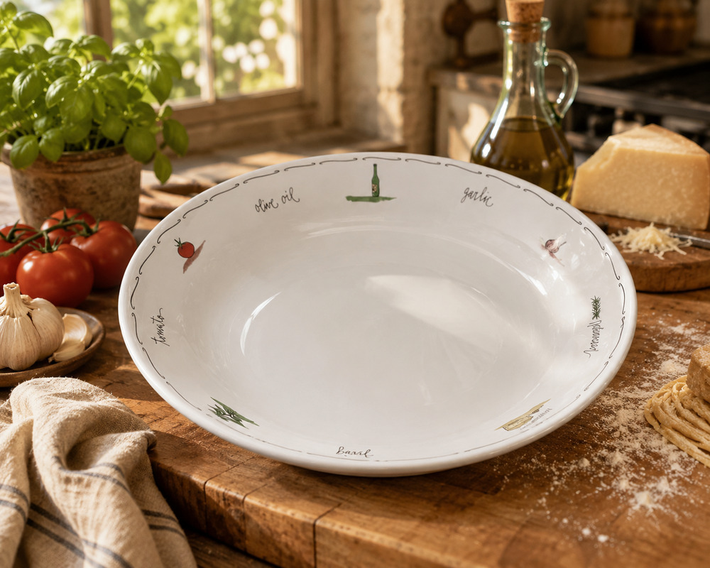 Vintage Y2K Pottery Barn Ingredients for Pasta 13" Ceramic Serving Bowl Portugal